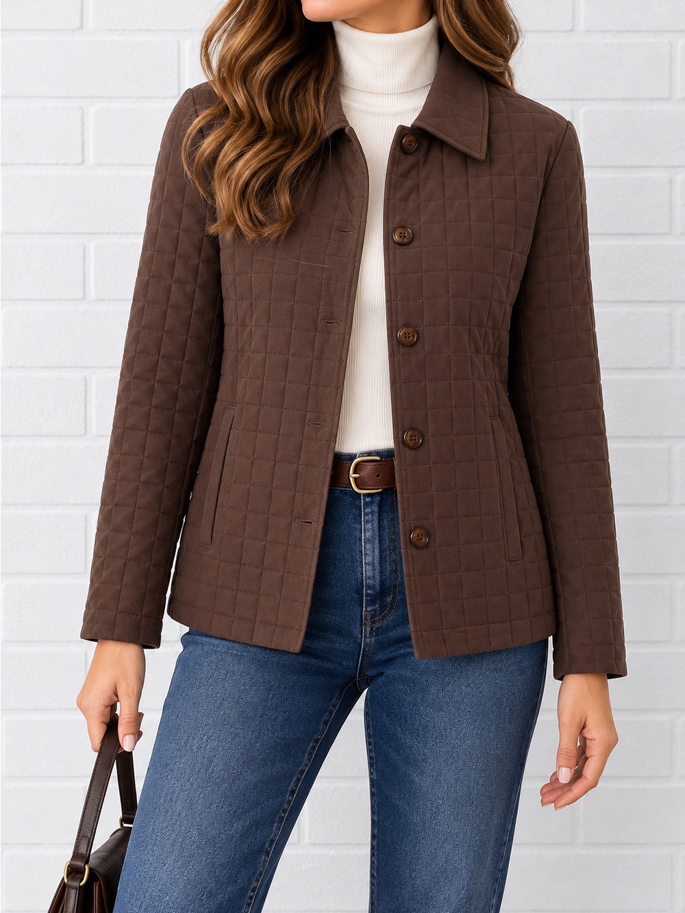 Vintage Talbots Petites M 100% Silk Brown Quilted Jacket Y2K Minimalist
